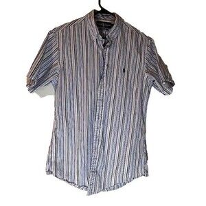 Ralph Lauren Button Down Shirt Men's Blue White Stripe Shrt Slve Preppy Normcore